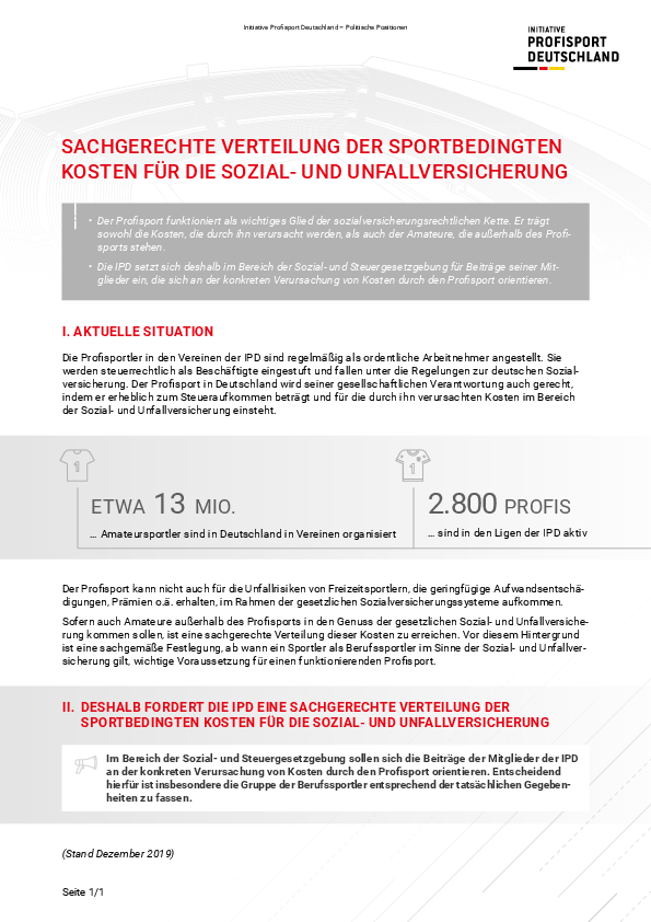 Sachgerechte Verteilung der sportbedingten Kosten für die Sozial- und Unfallversicherung